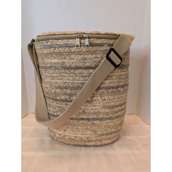 Woven Insulated Cooler Bag Adjustable Strap & Zip Closure Water Lily & Cornhusk - Picture 1 of 13
